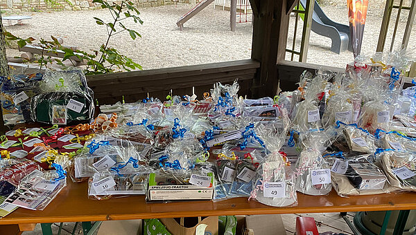 Raffle prizes at the summer festival.