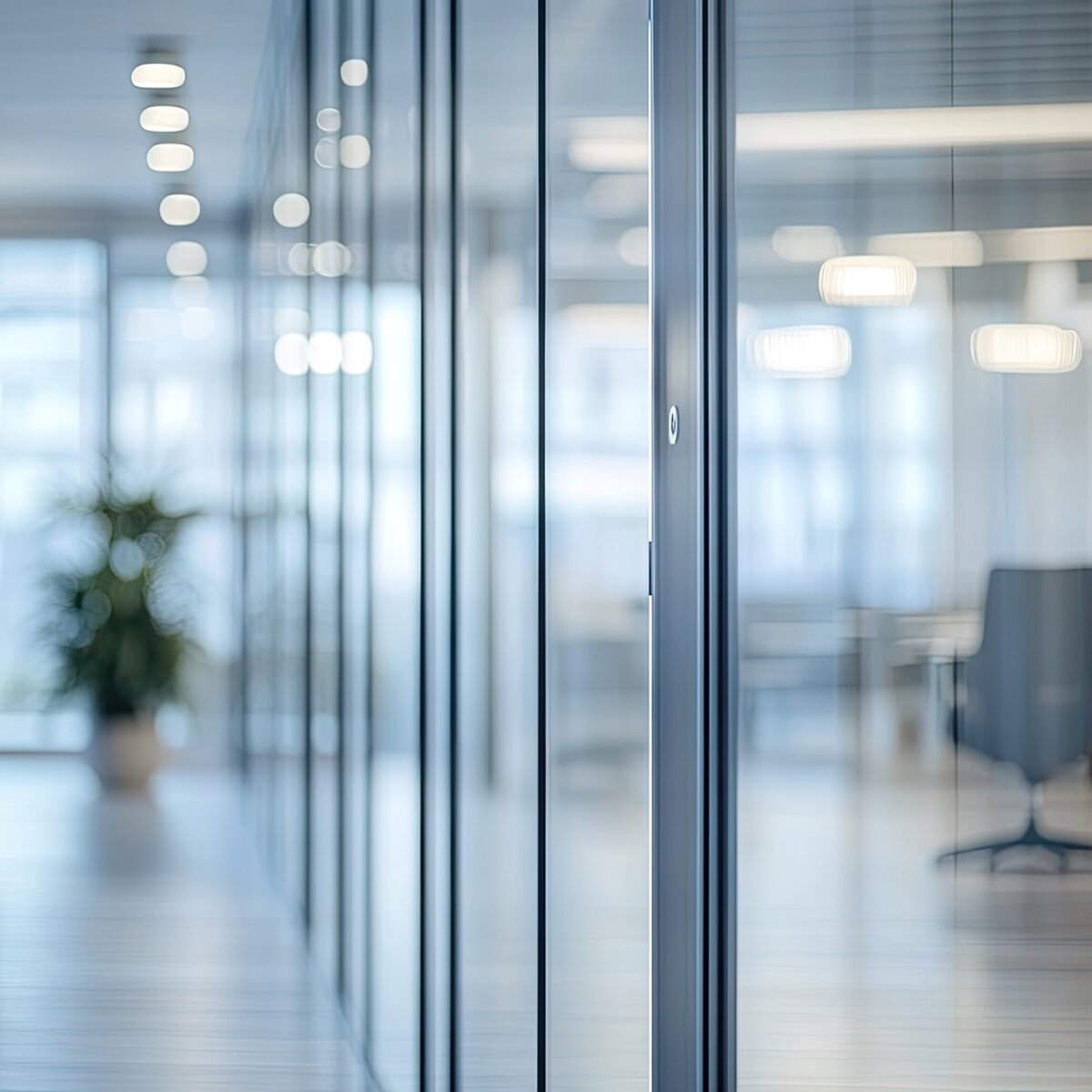 Stark verschwommene Ansich von einem Flur und einem Besprechungszimmer.