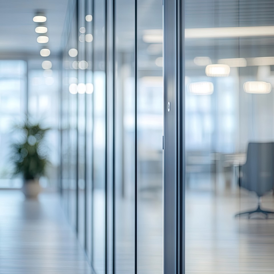 Stark verschwommene Ansich von einem Flur und einem Besprechungszimmer.
